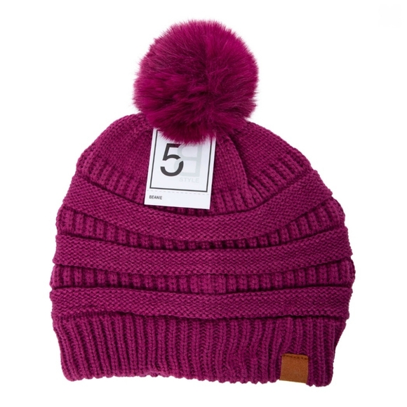 Kids Pom-Pom Beanie - Purple - Picture 1 of 1